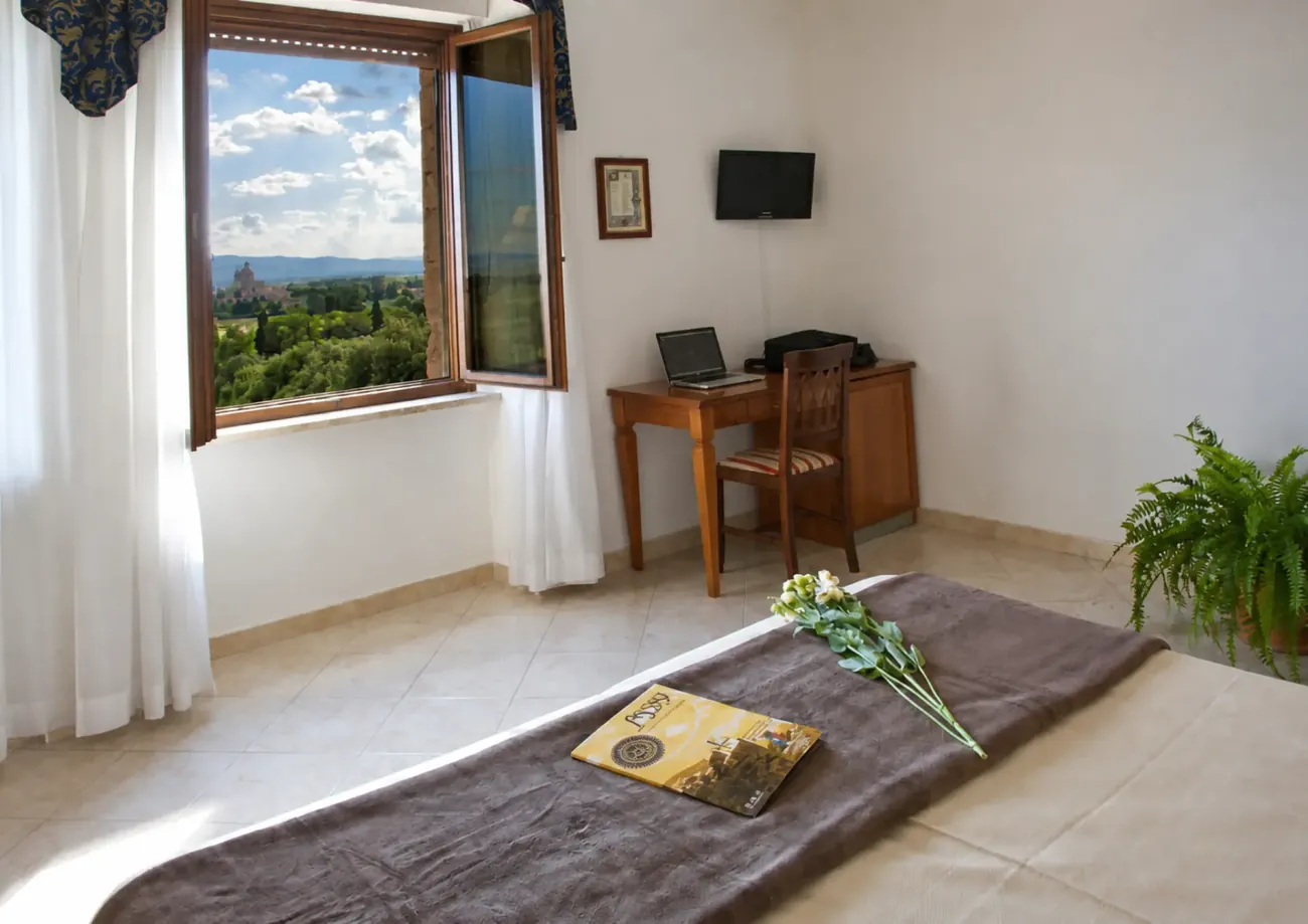 Guest room with tall window